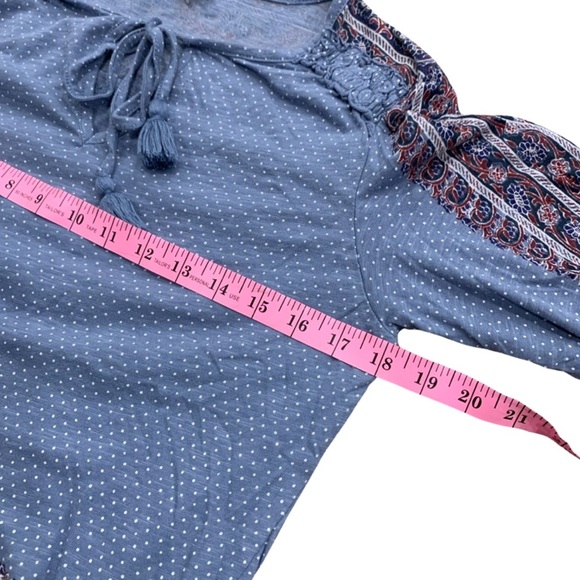 Lucky Brand Paisley Polka Dot Women’s Size XS Blue Tie Front Key Hole - Picture 6 of 10